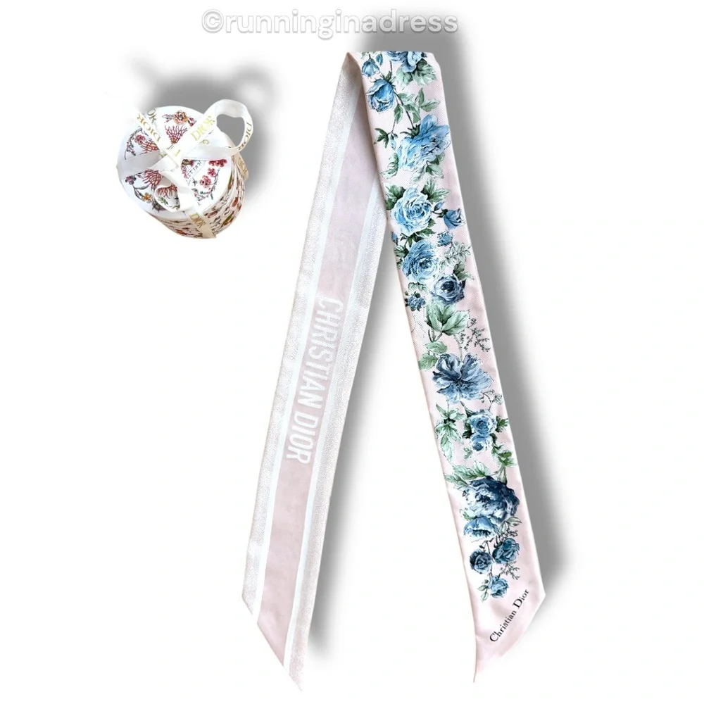 Dior Granville Mitzah Scarf Pink & Blue Floral Silk Twill Pietro Ruffo Design